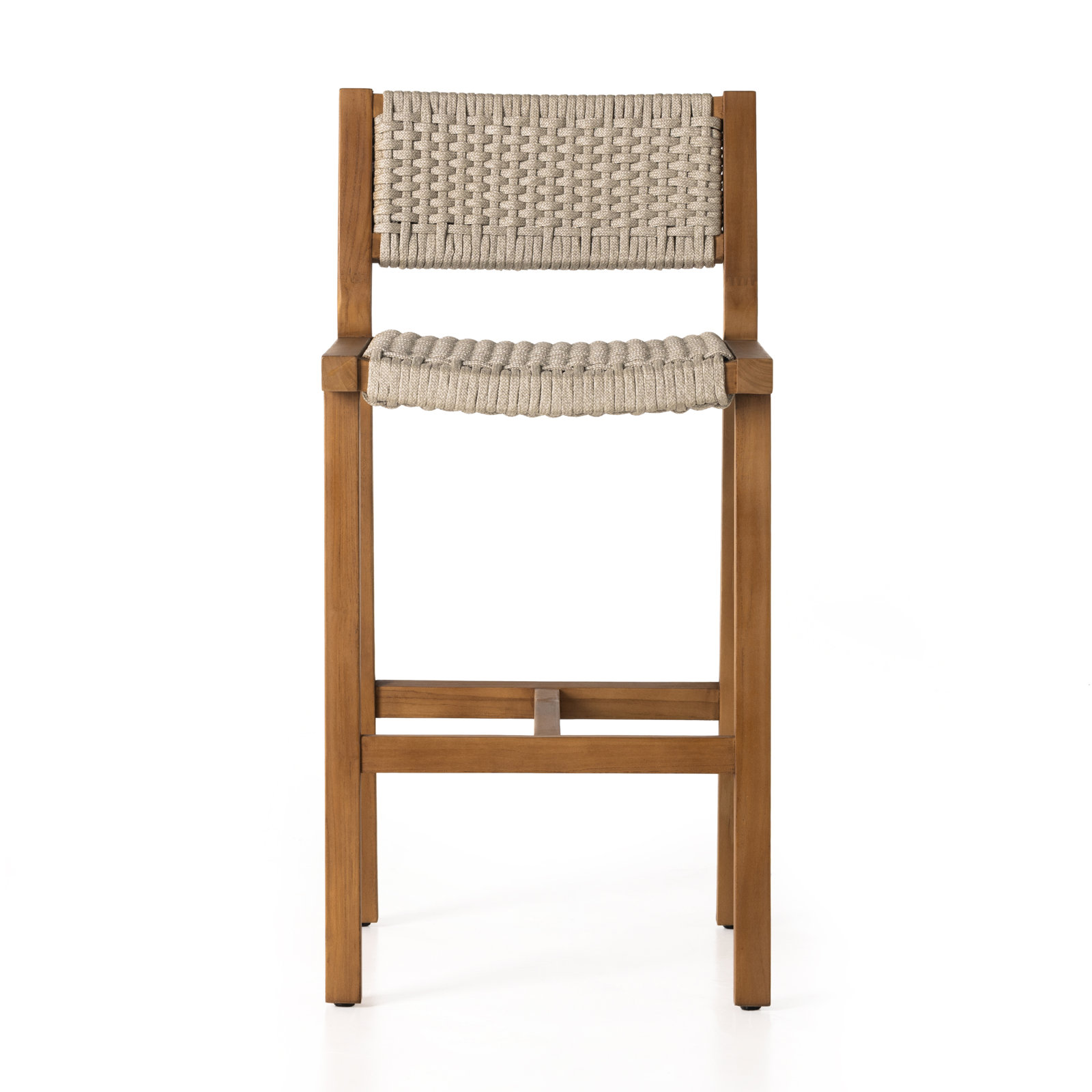 Shea Teak Outdoor Bar Stool, Bar Stool (29" Seat Height), Natural Teak, Ivory Rope