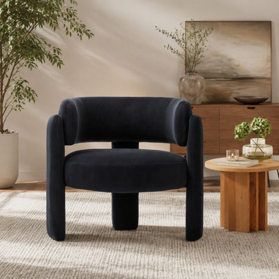 Accent Chair For Living Room, Velvet Comfy Single Sofa Chair Mid-Century Modern Armchair Wooden Legs For Bedroom Office Reading