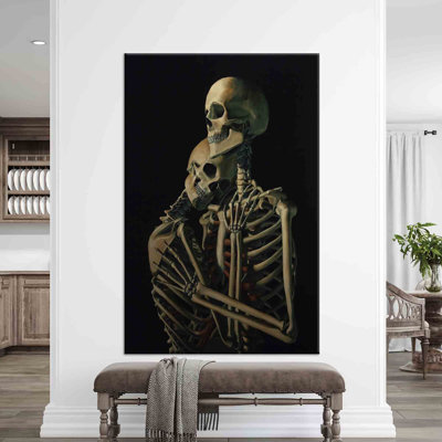 Art mural moderne abstrait en toile de coton 3D avec une impression de crâne de couple étreignant, idéal pour rehausser l'esthétique des espaces de salon