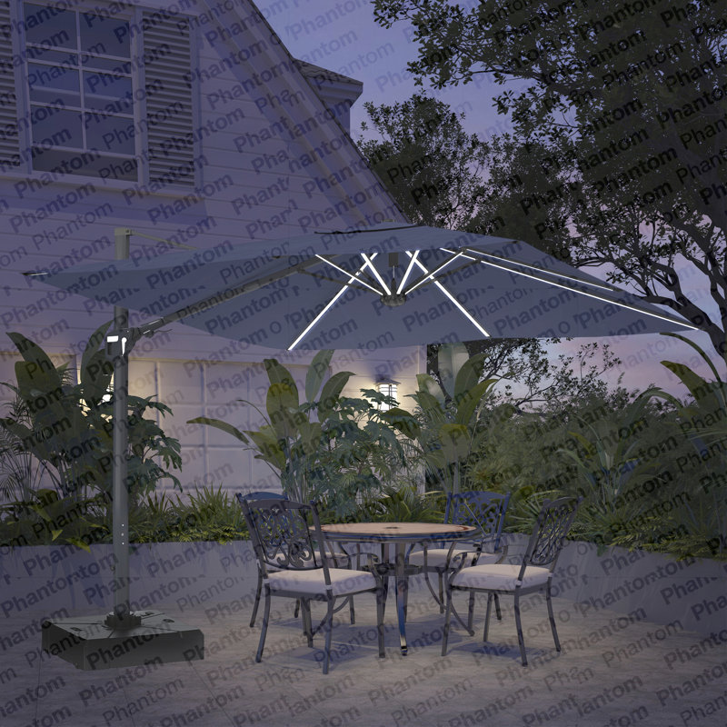Parasol de patio en porte-à-faux carré 11 pi avec lumière DEL en bleu marine (sans base de parasol), Blue