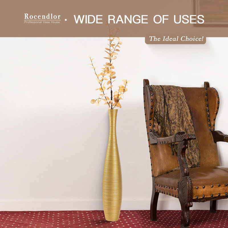 Gold Textured Resin Tall Floor Vase for Decorative Branches
