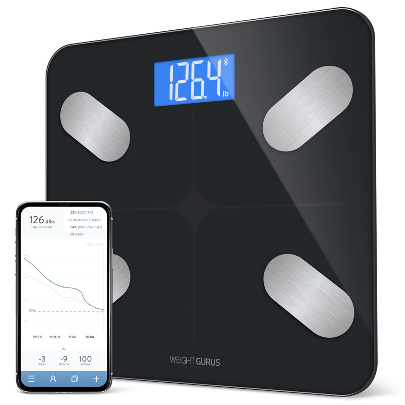 Grande balance de salle de bain avec intégration d'applications, IMC, pourcentage de graisse corporelle, mesure de la masse musculaire, balance de salle de bain intelligente