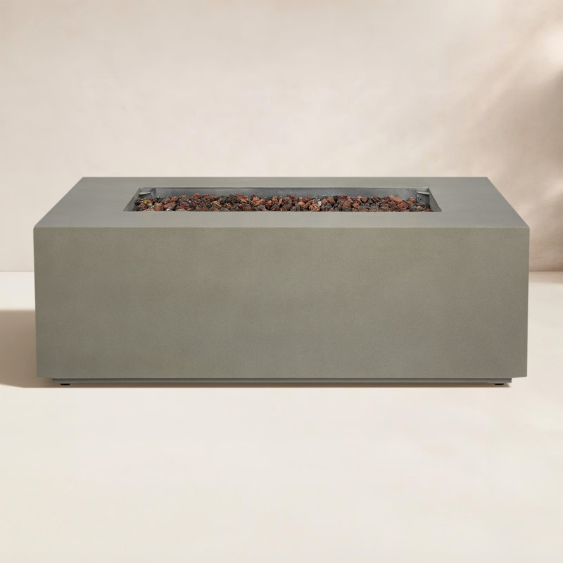 Aegean Powder-Coated Steel Outdoor Fire Pit Table, Mist Gray, 14.5" H x 41.75" W x 26" D