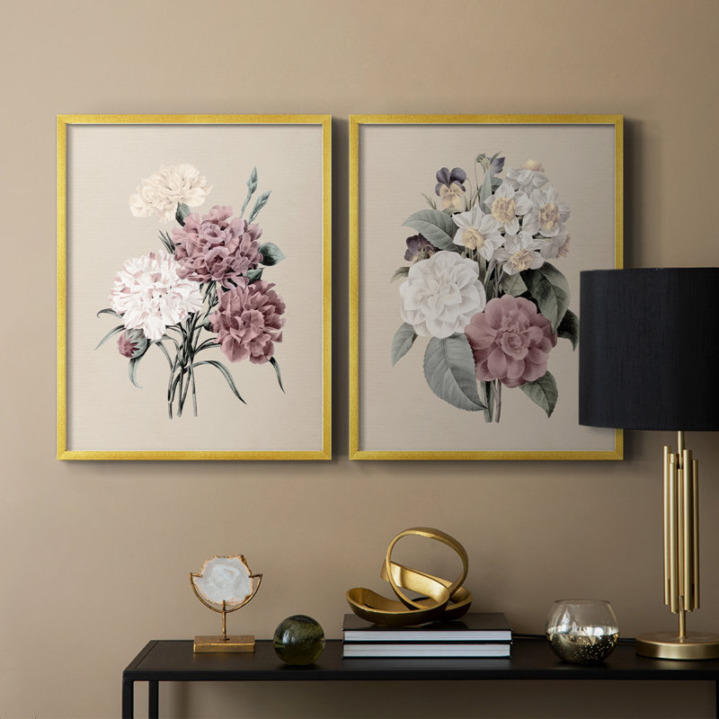 Reproduction encadrée antique botanique I-Premium - prête à être accrochée - aucun clou requis - aucun clou requis, Doré
