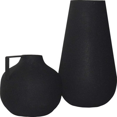 2 Piece Matte Black Metal Table Vase Set
