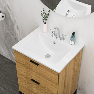 24"x19.7" White Rectangular Single Vanity Top with 4" Centerset Faucet Holes and Overflow(Sink Only)