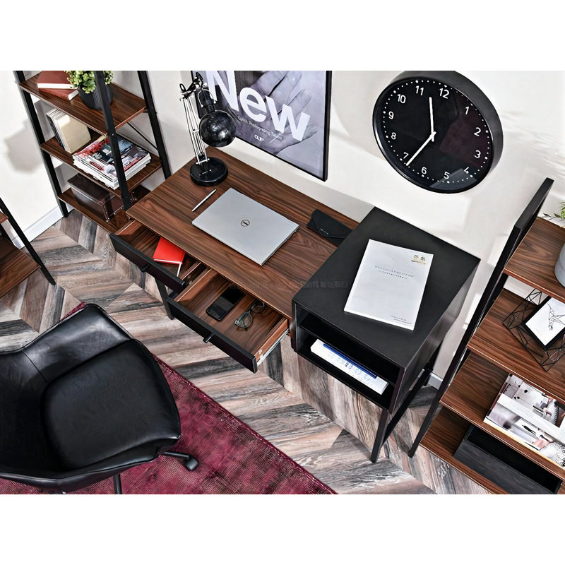 Dawnica Metal Base Writing Desk, Brown/Black, Black