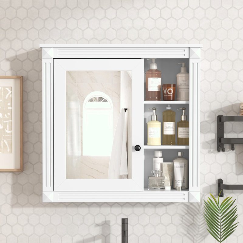 Armoire à pharmacie de salle de bain avec miroir, H 28,7 po x l 29,6 po x P 7,2 po, Blanc