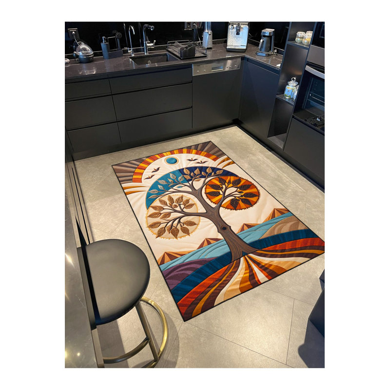 Tapis décoratif lavable à la machine à motif abstrait arbre de vie Paris Collection Paris