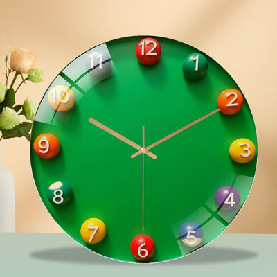 Colorful Pool Table Game Balls for Players Art - 12'' Modern Glass Wall Clock