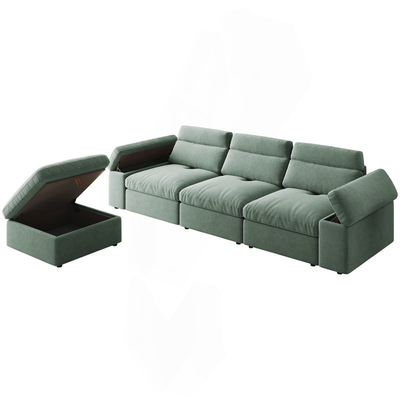 Canapé modulaire 114,2 po avec dossier inclinable et espace de rangement, vert foncé, Vert foncé