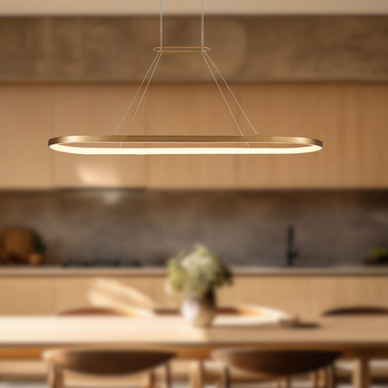 Luminaire suspendu pour îlot de cuisine 1 lumière DEL Eerie, H 122,76 po x l 47,25 po x P 12,5 po, Laiton antique