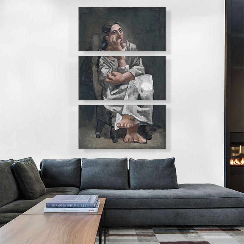 «Seating Woman 1920» par Pablo Picasso, ensemble de 3 reproductions d'art sur toiles tendues, H 60 po x l 40 po x P 0,75 po