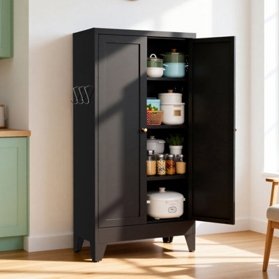 Rangement réglable de 47,3 po en métal noir avec 3 tablettes (capacité de 110 lb) et garde-manger autoportant robuste pour la cuisine, le garde-manger et le salon