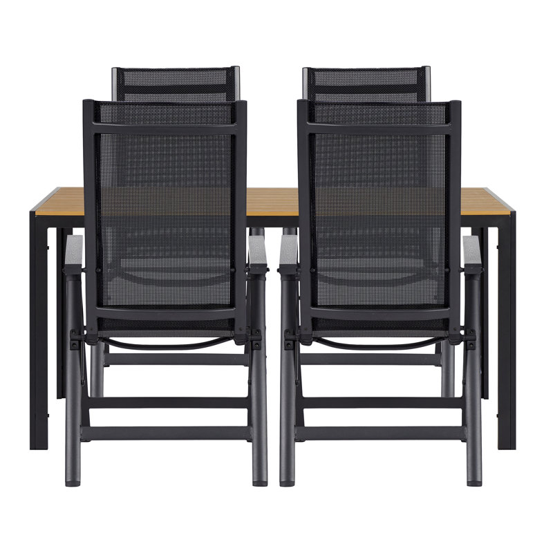 Oriska 4 - Person Wicker Patio Dining Set with Rectangular Table, Teak look