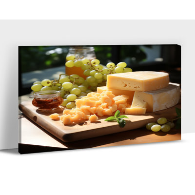 Large Adriany Food Still Life, impressions sur toile, fromages, raisins, tableau rustique, peinture sur toile encadrée, affiche prête à être suspendue, 24 x 36 po