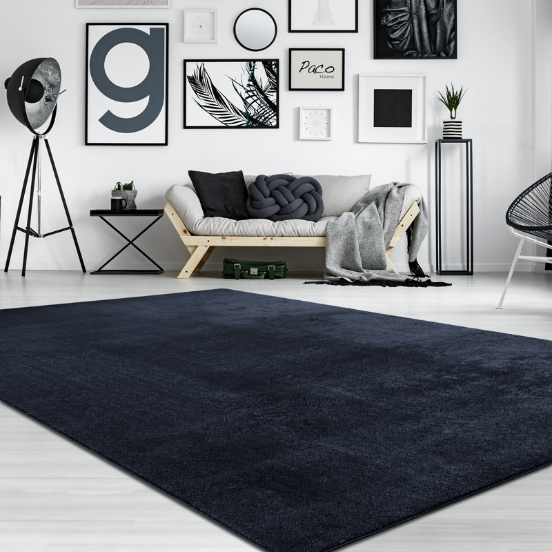 Soft Area Rug Cozy Low-Pile Rug Anti-Slip Solid Color Washable, Rectangle 5'3" x 7'3", Navy