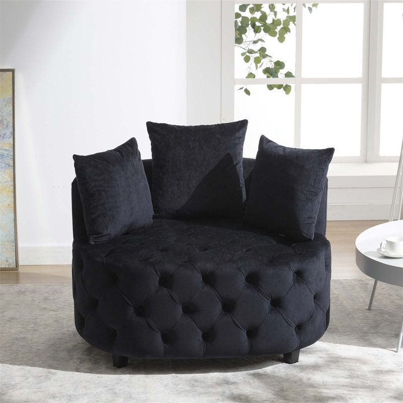 Furniture,Accent Chair / Classical Barrel Chair for living room / Modern Leisure Sofa Chair (Blue), Black Velvet