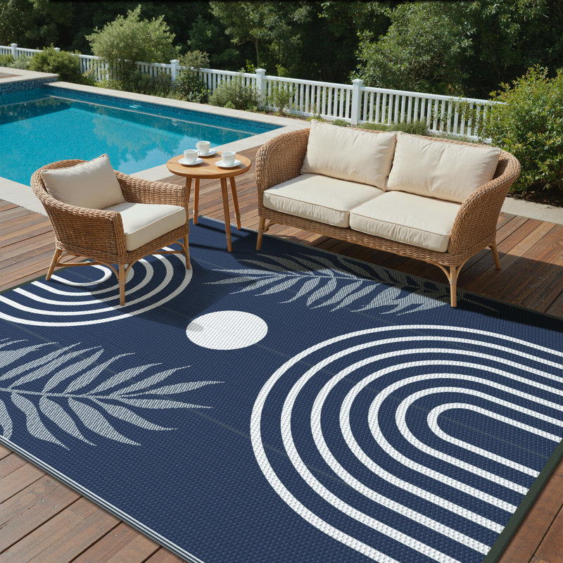 Shimeek Reversible Indoor/Outdoor Area Rug, Waterproof Plastic Outdoor Mat, Blue&White,Rectangle 6' x 9', Rectangle 6' x 9'