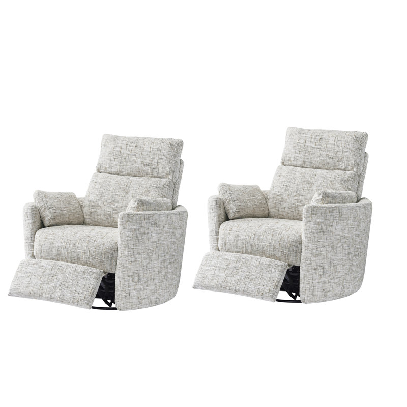 Upholstered Fabric Modern Power Rock Swivel Recliner Chair Set Of 2, White