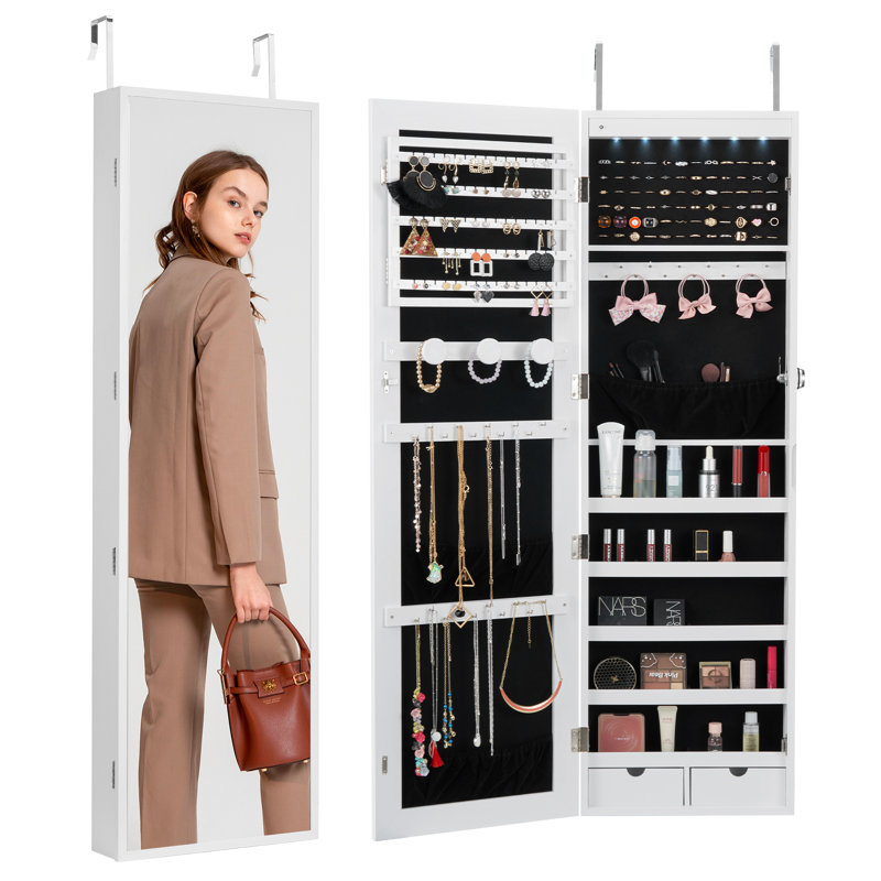 Armoire à bijoux avec miroir verrouillable 47,05 po, Blanc