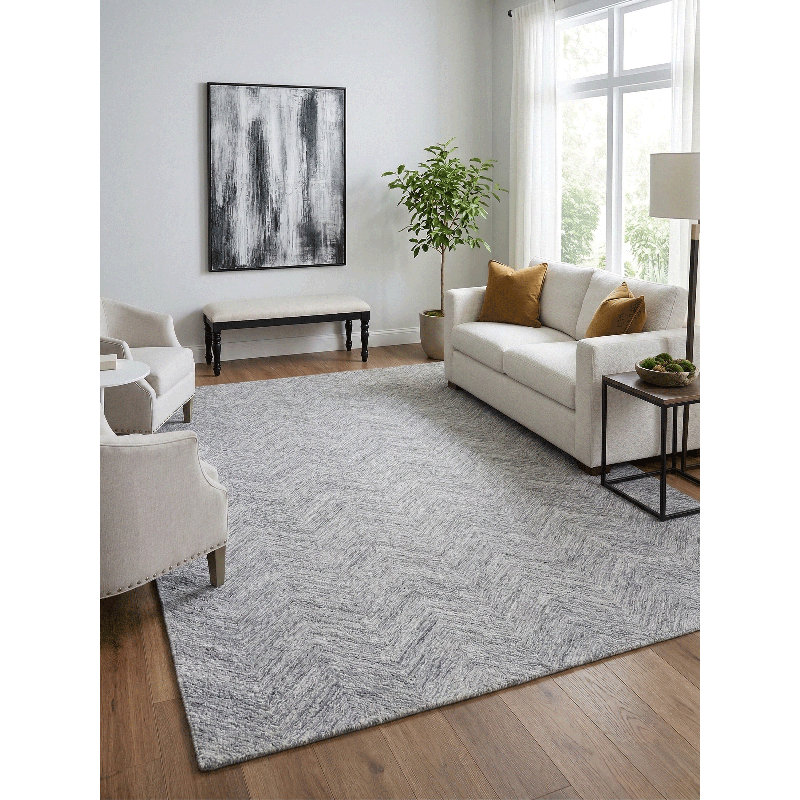 Marut Hand Tufted Chevron Area Rug in Light Gray, Rectangle 5' x 8'