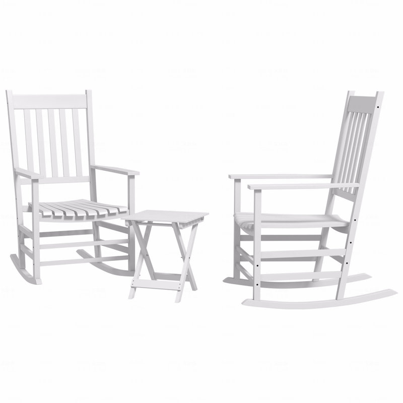 Chaise berçante d'extérieur pour 2 personnes avec table d'appoint et chaise berçante de patio en bois, Blanc