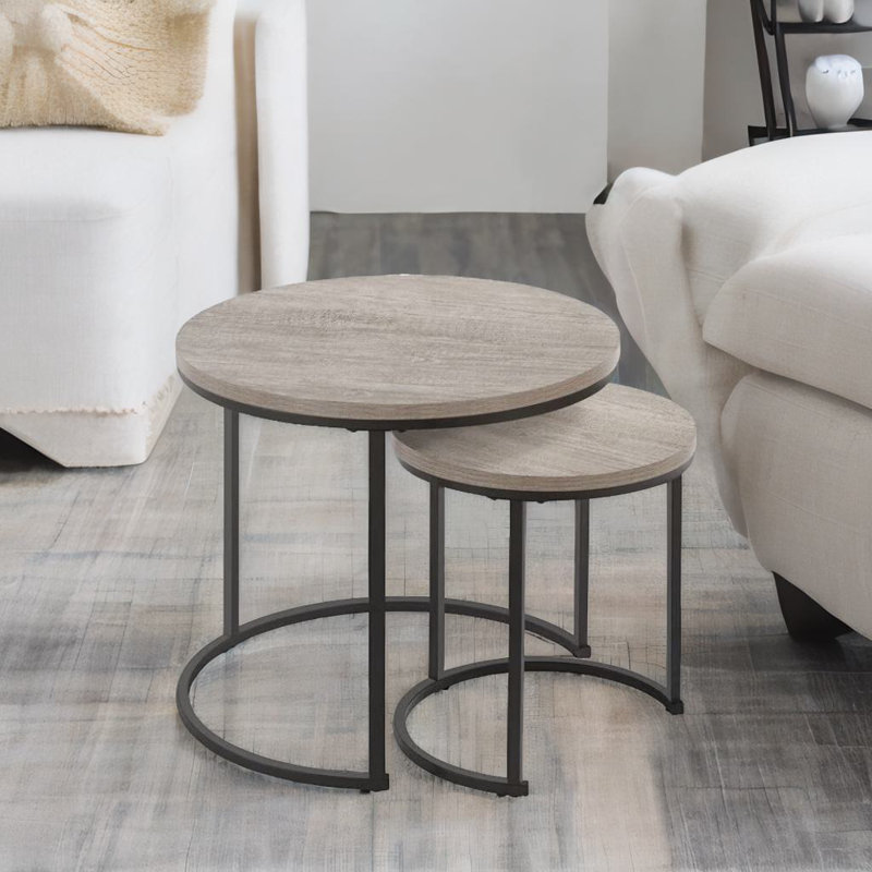 Aniyiah 2PC Round Nesting Tables Grey