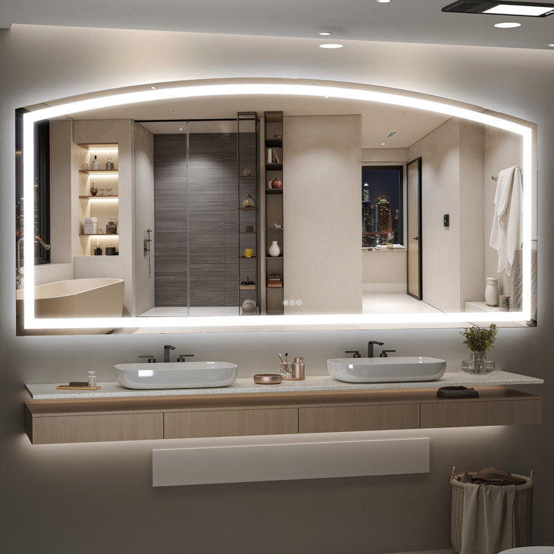 Miroir de salle de bain à DEL avec lumières et miroir arqué avec capteur tactile et cadre en métal, 40 po x 84 po