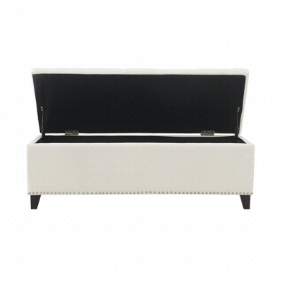 Linen Button-Tufted  Storage Bench