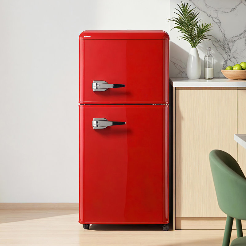 Mini réfrigérateur à double porte avec congélateur, mini réfrigérateur de 3,5 pieds cubes avec thermostat réglable à 7 niveaux et tablettes amovibles