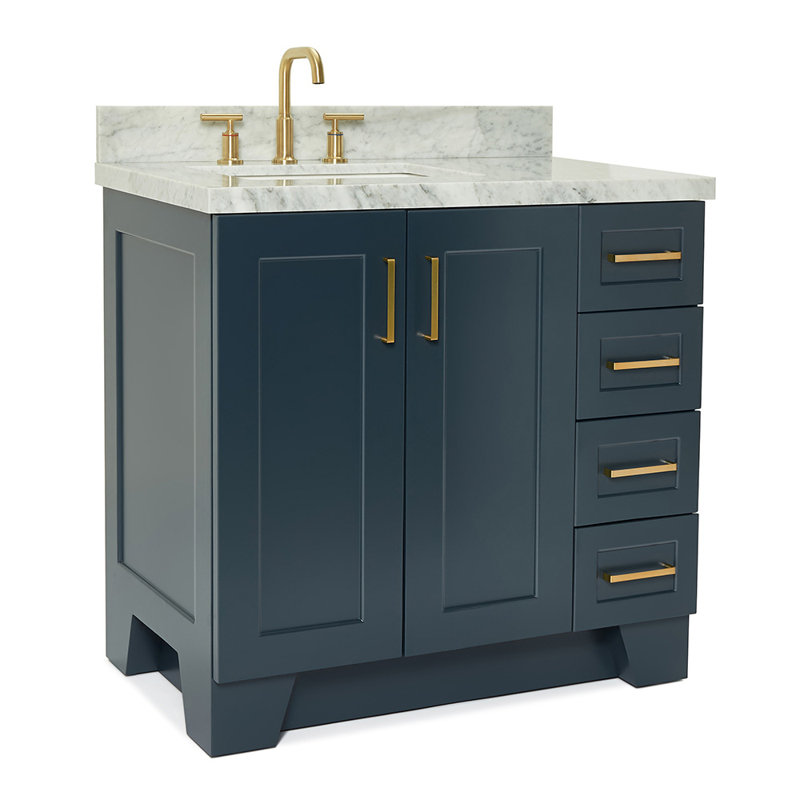 ARIEL TAYLOR 37 IN LEFT OFFSET RECTANGLE SINK VANITY, Midnight Blue, Rectangle, Left 