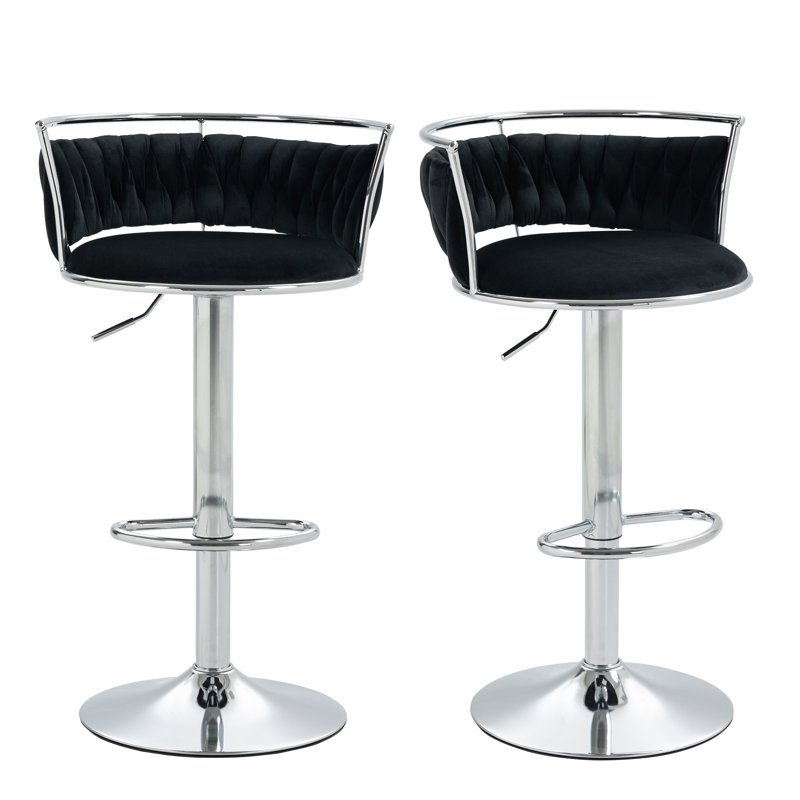 Christal Height Adjustable Swivel Bar Stool, Black, Silver