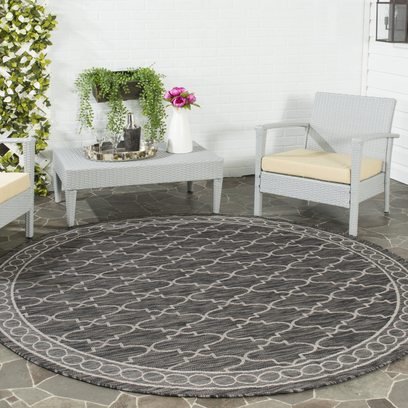 Tapis intérieur / extérieur à motif géométrique Sayde Performance, Rond 6 pi 7 po