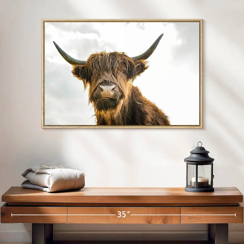 Image de vache, Cadre flottant en bois naturel, 25 po x 17 po