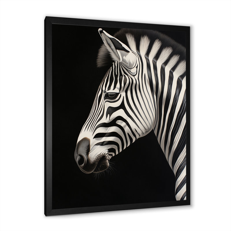Portrait de zèbre noir et blanc IV, Noir, H 32 po x l 24 po x P 1 po