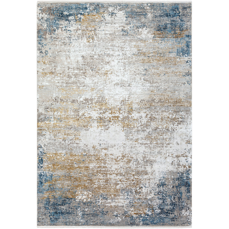 Tapis bleu ciel / bleu foncé tissé à la machine Bannock, Rectangle 2 pi x 3 pi