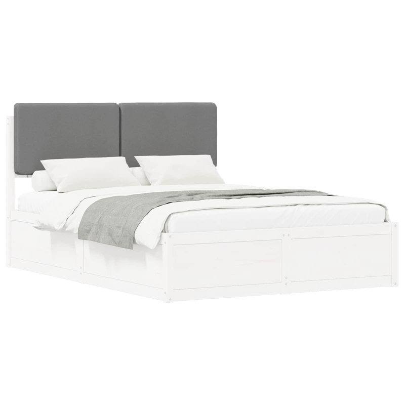 Solid Wood Bed Frame, European Double (140 x 190 cm), White/Light Grey