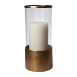 Plaid Etched Glass Hurricane-Antique Brass