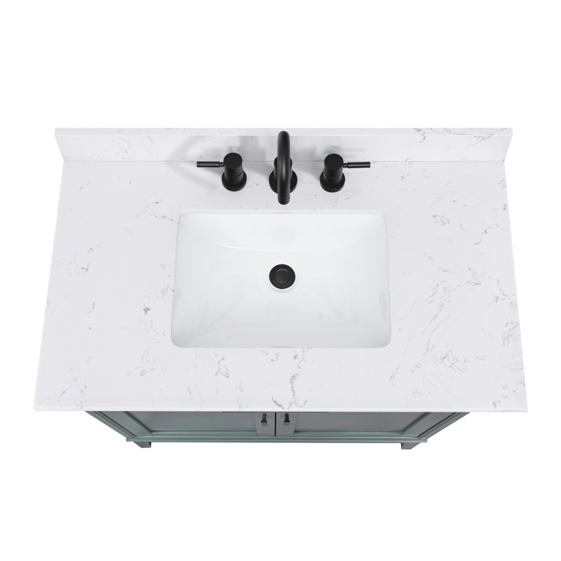 Madison 36" Single Bathroom Vanity with Carrara Marble Top, Cala White, Smoke Green
