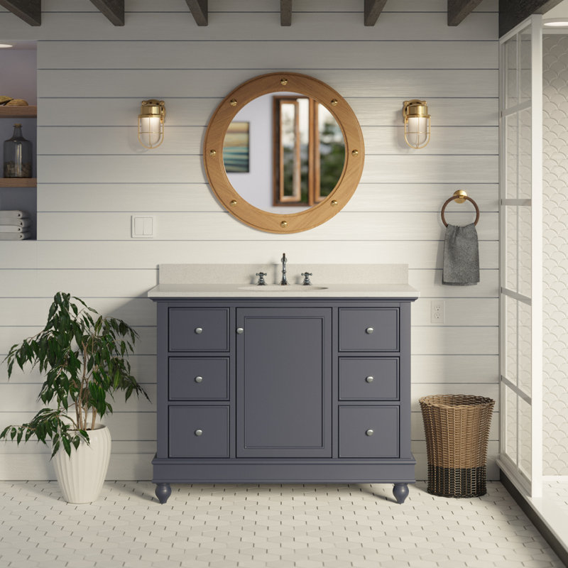 Ensemble de meuble-lavabo simple 42 po Ferdinand, Gris marine, Quartz
