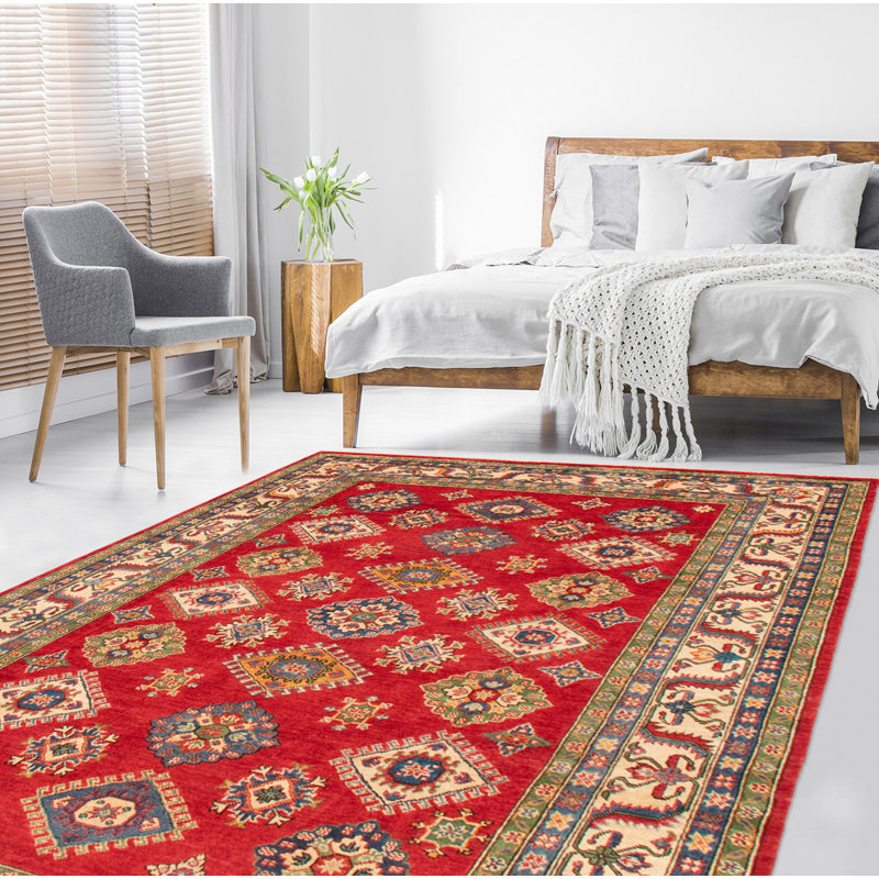 Tapis unique en laine noué à la main 6 pi 1 po x 9 pi nouvel âge Ocelia en rouge foncé / brun