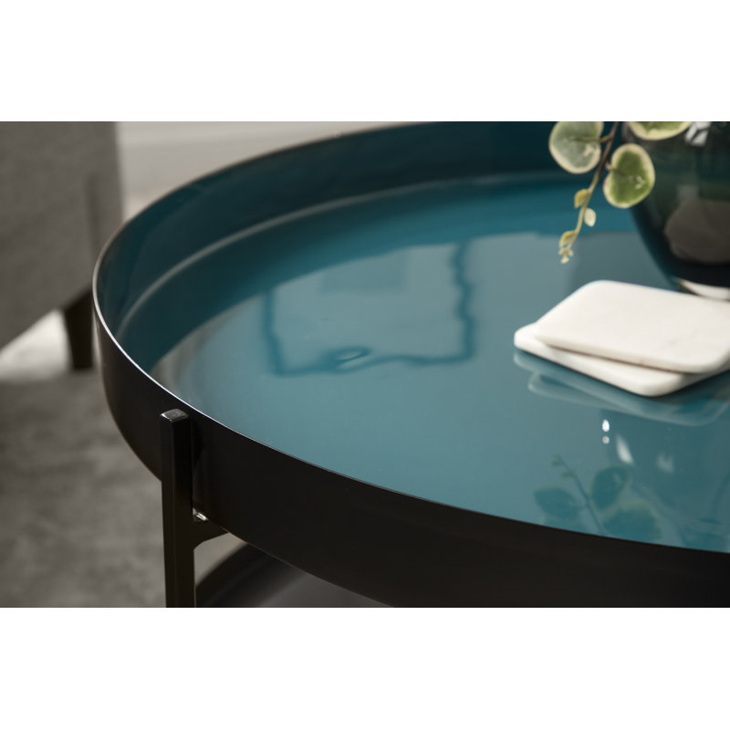 Table basse à 4 pieds avec rangement, Bleu sarcelle, Noir