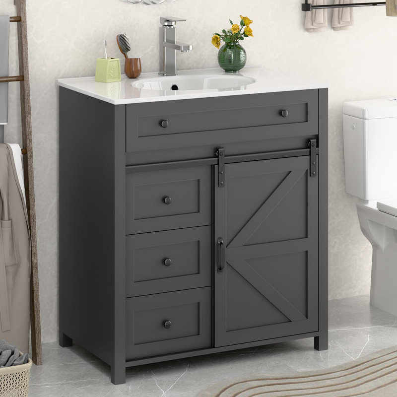 Bathroom Vanity With Sink Faucet Combo, Dark Gray, 36"