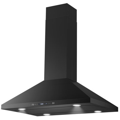 36 Inch Island Range Hood 800Cfm, Ceiling Mount Kitchen Vent Hood in Black Stainless Steel Ducted/Ductless Convertible,5-Layer Filters,Gesture/Touch Control, 3-Speed Fan & 4 Led Lights