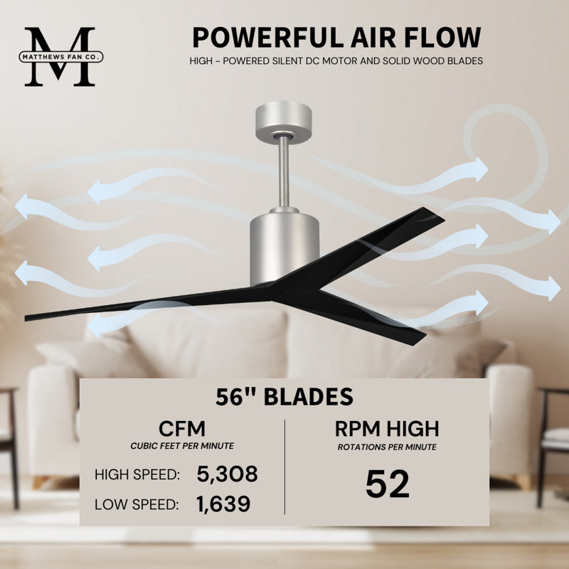 Eliza Outdoor Downrod Ceiling Fan, Brushed Nickel, Matte Black