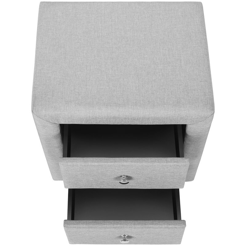 Table de chevet de chambre à coucher avec revêtement en lin gris - unité de rangement à 2 tiroirs