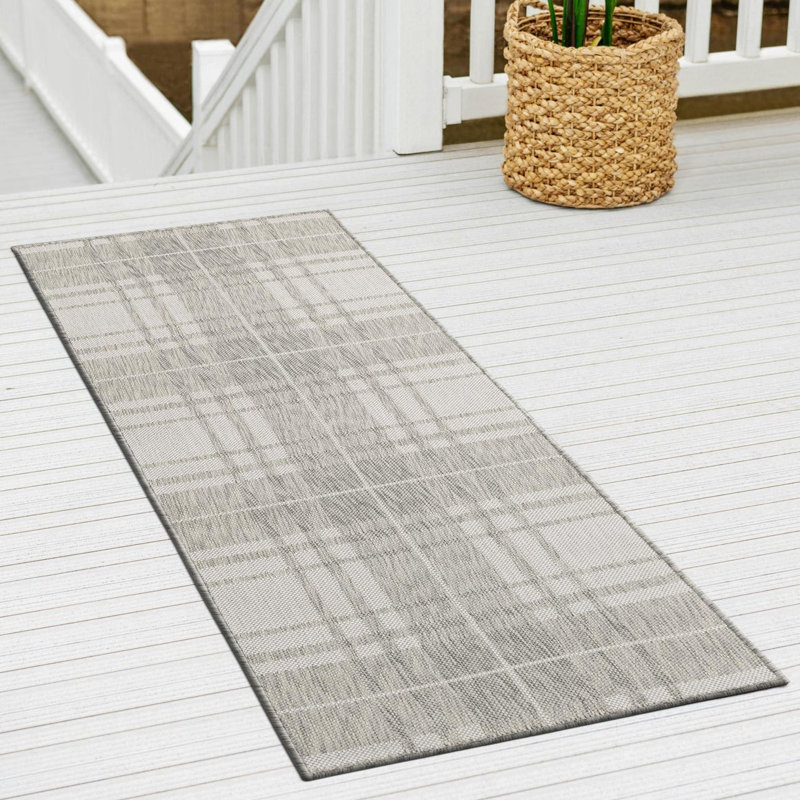 Talih Plaid Indoor / Outdoor Rug, Runner 2'7" x 12'