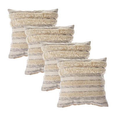 Housse de coussin décorative en coton rayé crème/beige