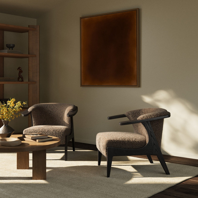 Delacour Upholstered Armchair, Smoked Black Oak, Taupe Shearling